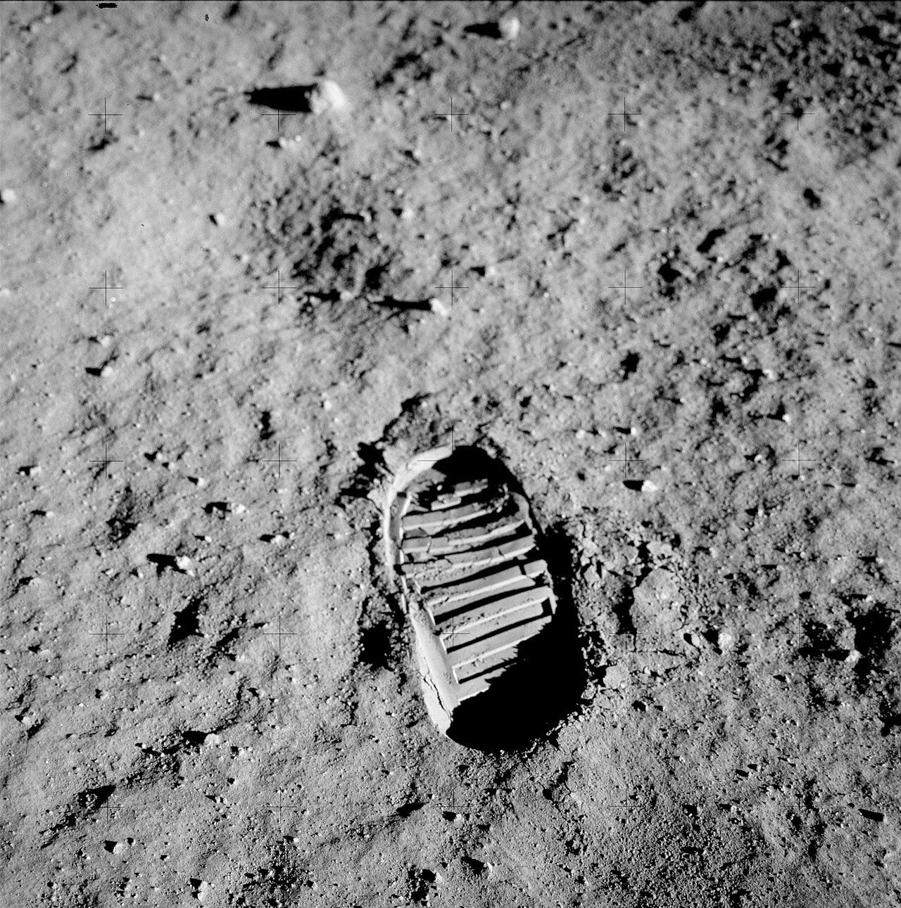 An Apollo 11 bootprint on the Moon
